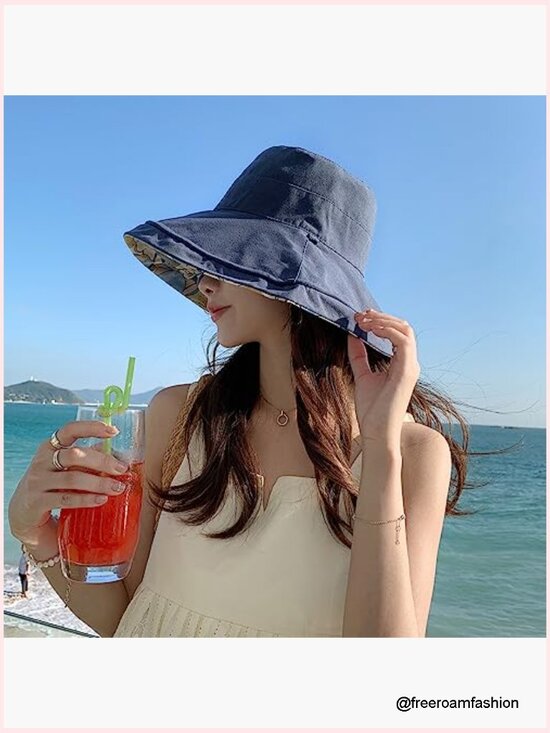Women\'s Wide Brim Sun Hat with Wired Edge, Reversible Bucket Hat main image 5